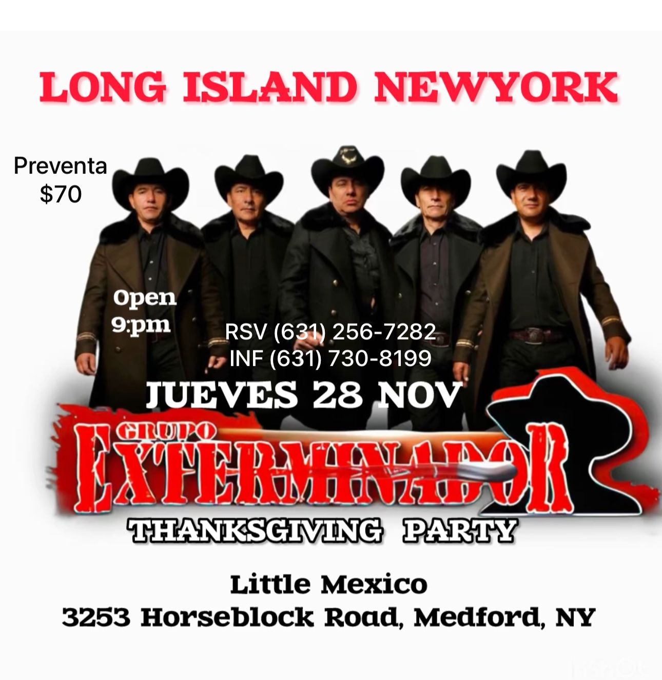 GRUPO EXTERMINADOR -  Jueves 28 Oct / THANKSGIVING PARTY / Suffolk County NY