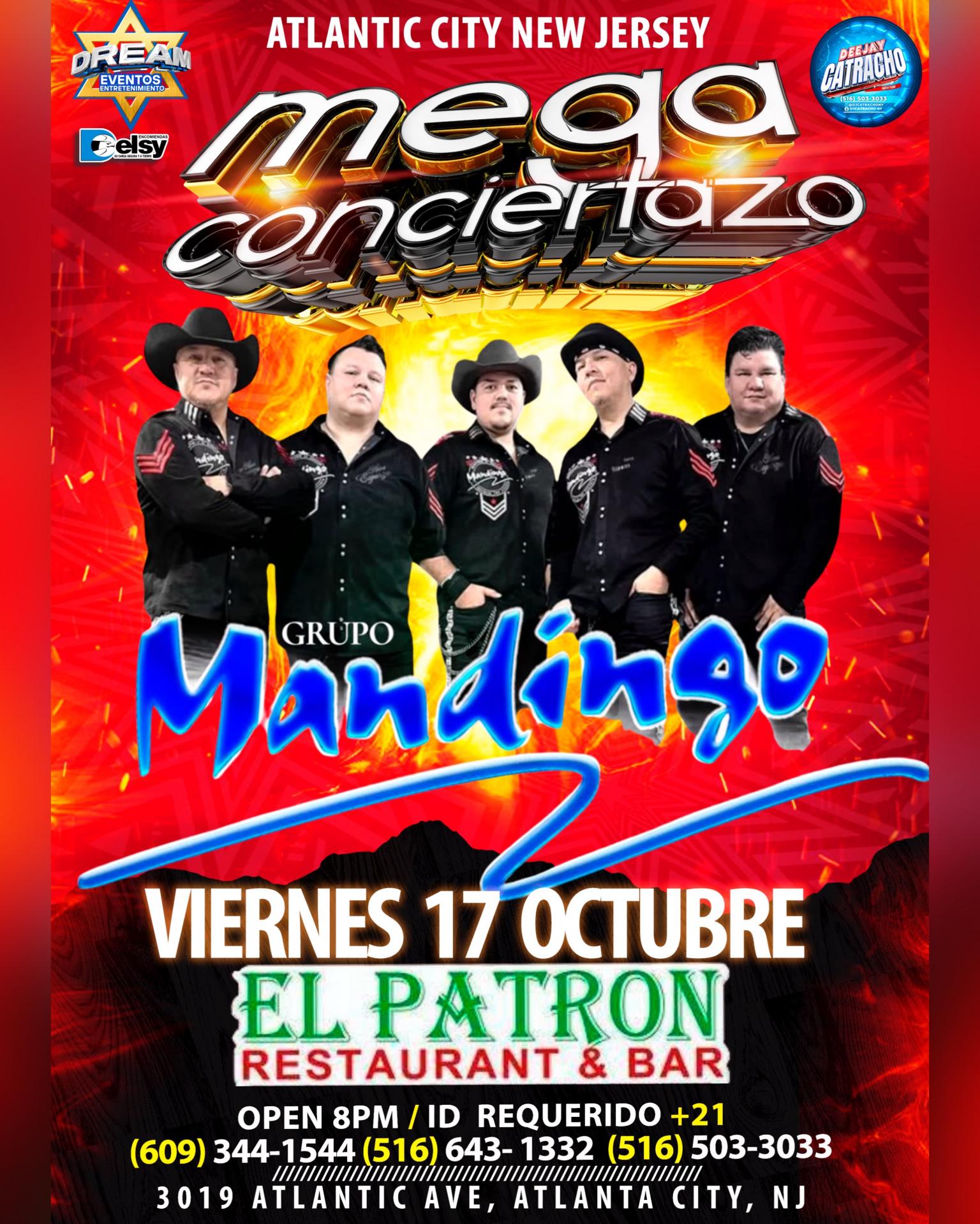 Atlantic City NJ / Grupo Mandingo / este Viernes 17 Octubre / El Patron Restaurant & Bar