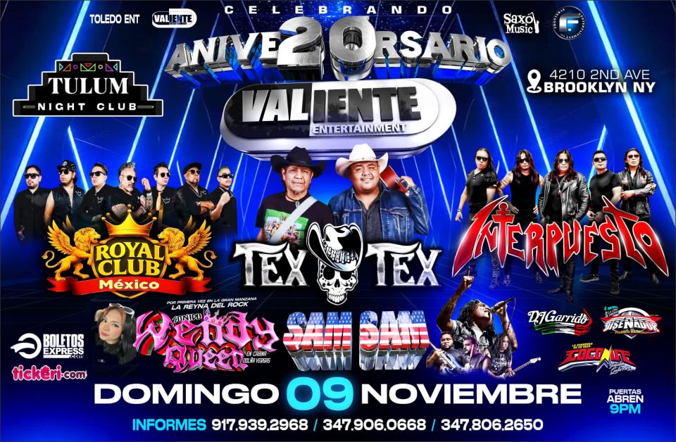 Buy tickets for Royal Club- Interpuesto- Tex Tex- Wendy Queen- Sam Sam 20 Aniversario Valiente Ent. Royal Club- Interpuesto- Tex Tex- Wendy Queen- Sam Sam 20 Aniversario Valiente Ent.