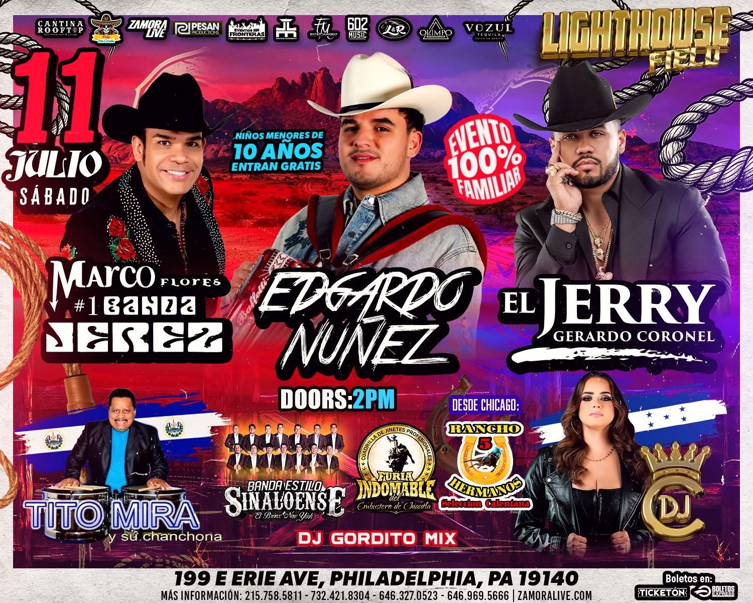 EDGARDO NUÑEZ • GERARDO CORONEL “EL JERRY • MARCO FLORES Y LA JEREZ EN LIGHTHOUSE FIELD