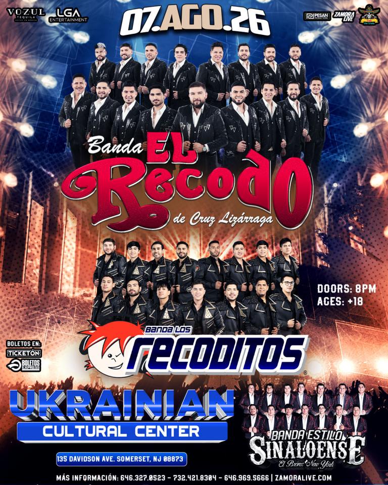 Buy tickets for BANDA EL RECODO & BANDA LOS RECODITOS EN UKRAINIAN CULTURAL CENTER BANDA EL RECODO & BANDA LOS RECODITOS EN UKRAINIAN CULTURAL CENTER