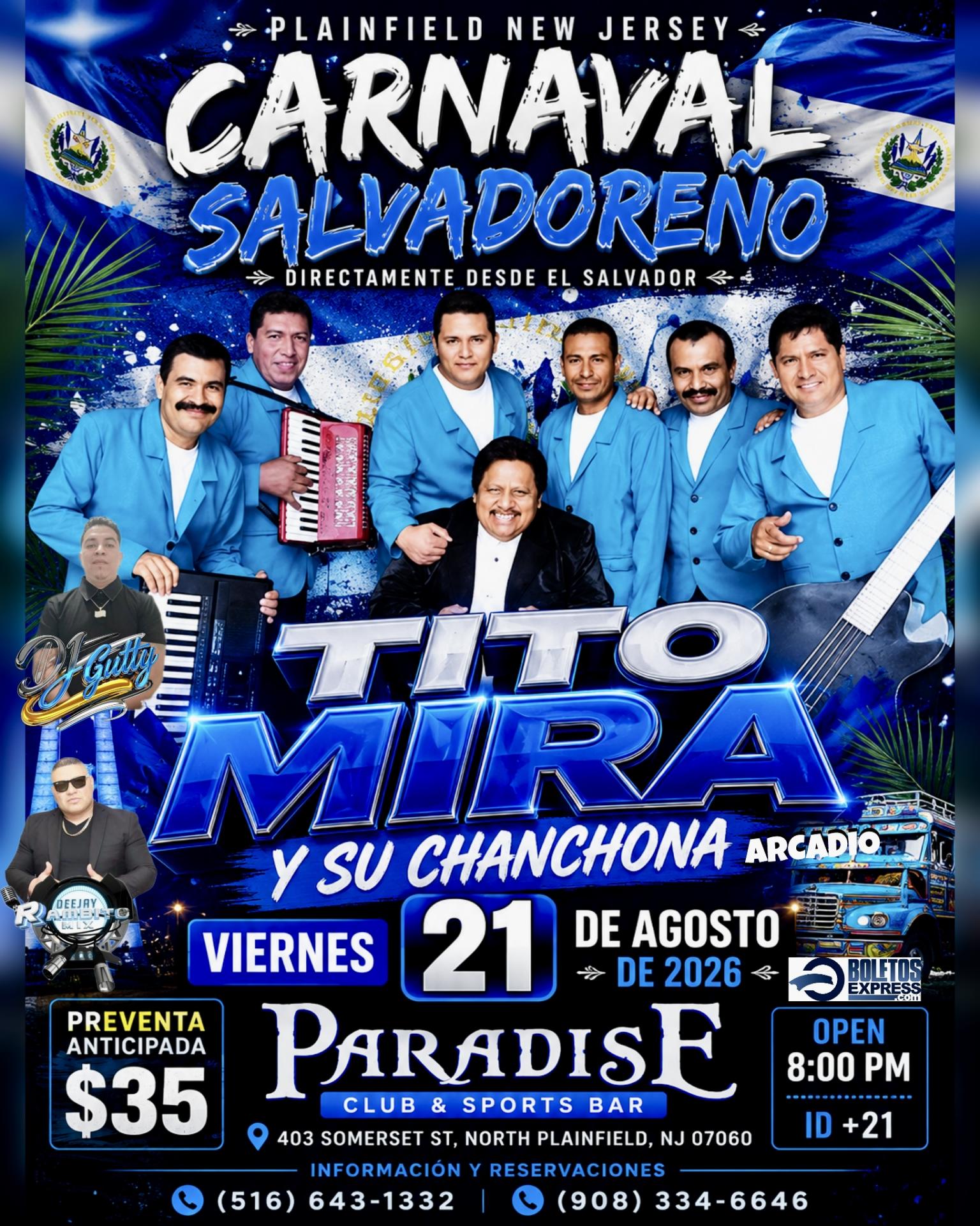 Buy tickets for Tito mira y su chanchona de Arcadio / Viernes 21 Agosto / Plainfield, NJ Tito mira y su chanchona de Arcadio / Viernes 21 Agosto / Plainfield, NJ