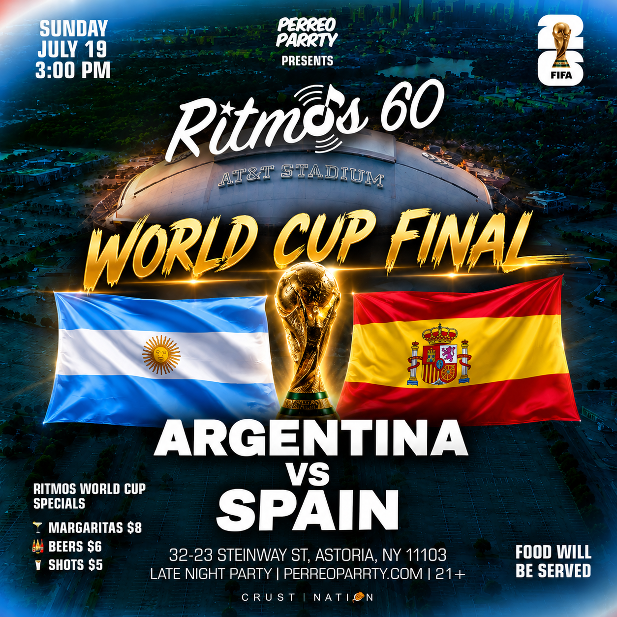 WORLD CUP 2026 WATCH PARTY: ARGENTINA vs SPAIN - Ritmos 60 Bar & After Party