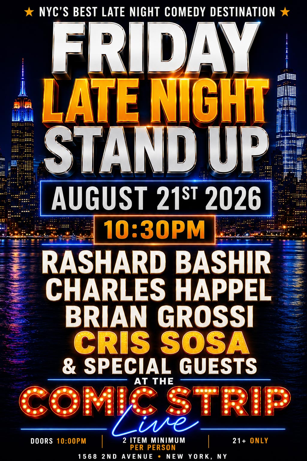 Friday, August 21st Comedy Show w/ Cris Sosa & more @ Comic Strip Live