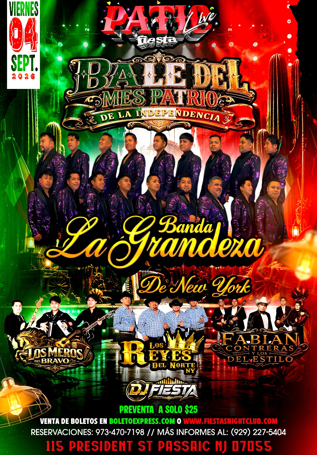 BANDA LA GRANDEZA , LOS MEROS BRAVO, LOS REYES DEL NORTE, FABIAN CONTRERAS DEL ESTILO Y DJ FIESTA