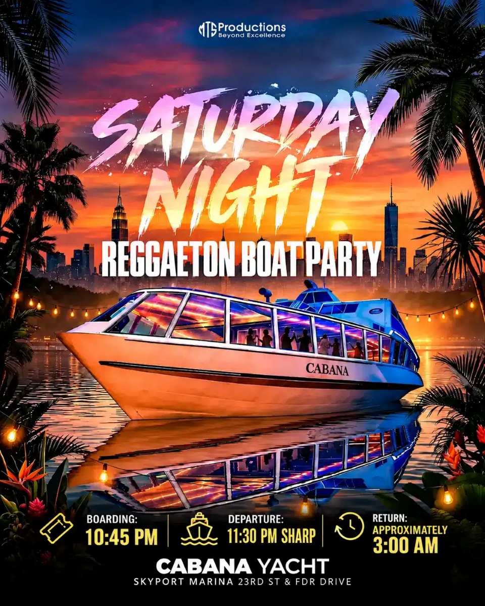 Reggaeton Boat Party NYC | Cabana Yacht at Skyport Marina | Oct 10