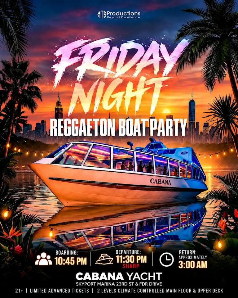 Buy tickets for Reggaeton Boat Party NYC | Cabana Yacht at Skyport Marina | Oct 23 Reggaeton Boat Party NYC | Cabana Yacht at Skyport Marina | Oct 23