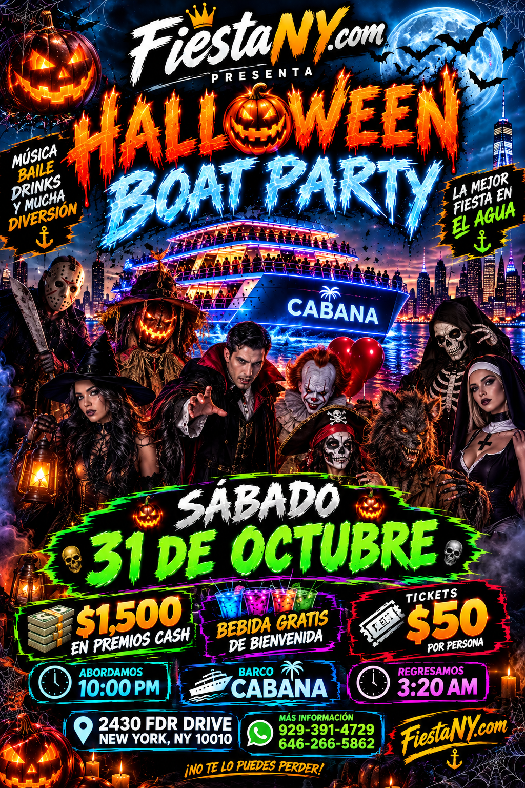 HALLOWEEN EN BARCO + $1500 CASH EN PREMIOS